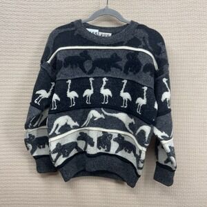 Vintage HYSPORT Australia Kangaroo Pure Wool Grey White Sweater Pullover Sz M(12